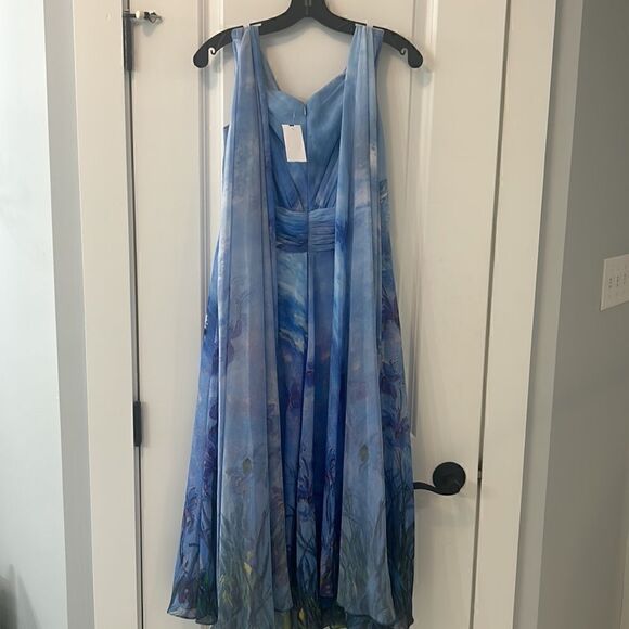 NEW TERI JON by Rickie Freeman Watercolor Floral Midi-dress in Light Blue NWT - Picture 13 of 16